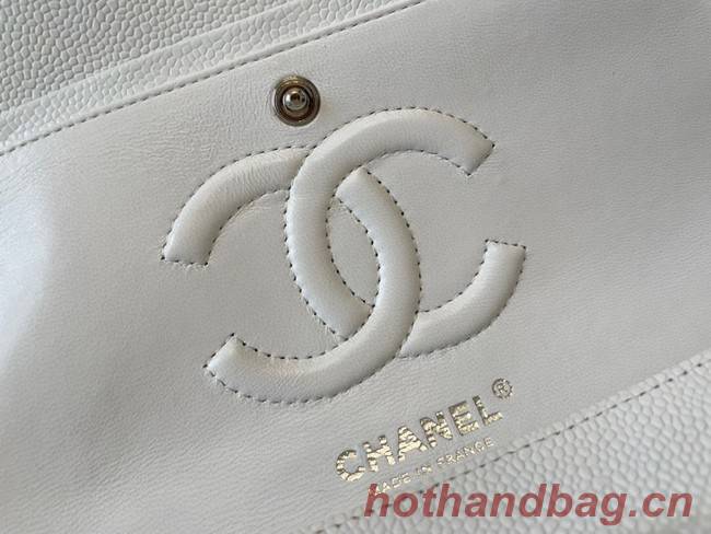 Chanel classic handbag Grained Calfskin&silver Metal 01112 white