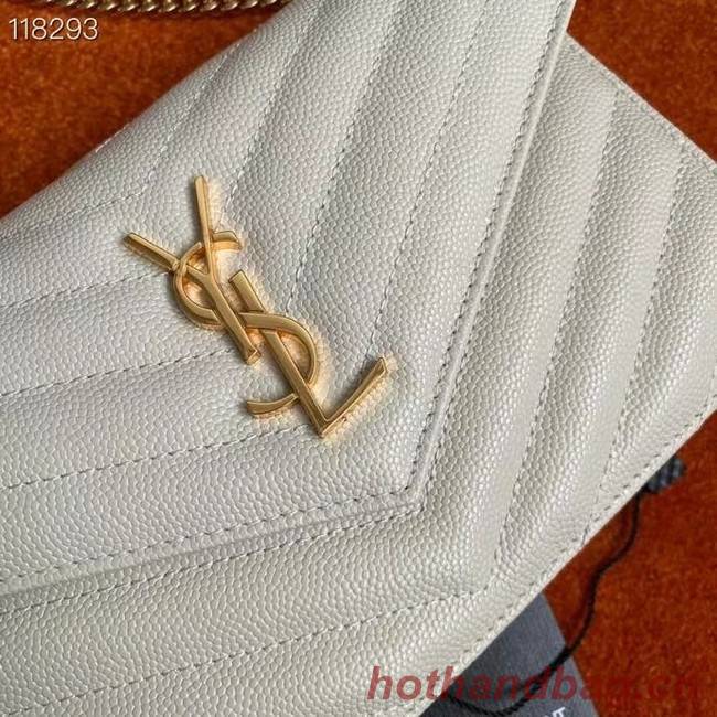 SAINT LAURENT ENVELOPE CHAIN WALLET IN GRAIN DE POUDRE EMBOSSED LEATHER 393953 white