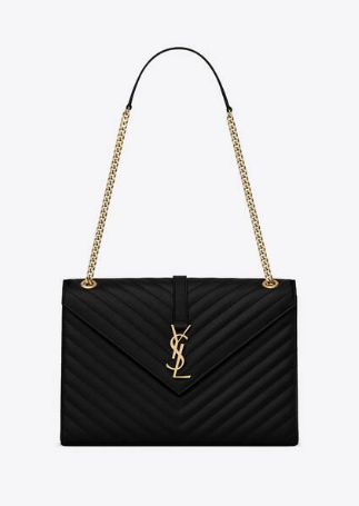 SAINT LAURENT ENVELOPE LARGE BAG IN MIX MATELASSE GRAIN DE POUDRE EMBOSSED LEATHER 600166 BLACK