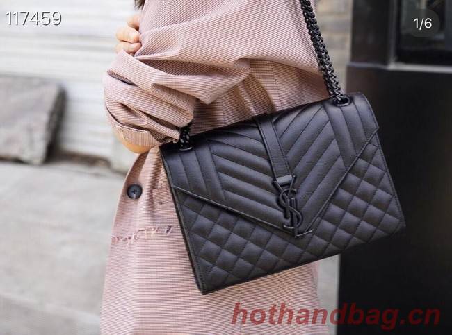 SAINT LAURENT ENVELOPE MEDIUM BAG IN MIX MATELASSe GRAIN DE POUDRE EMBOSSED LEATHER 600185 BLACK&BLACK