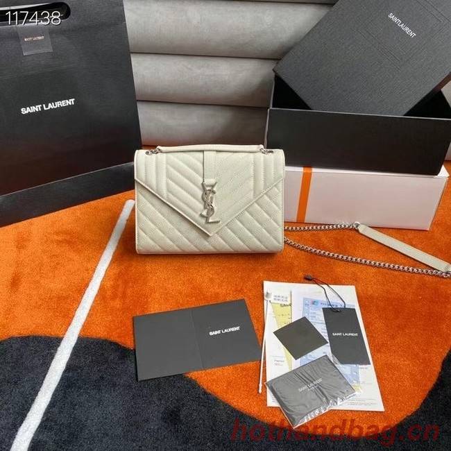 SAINT LAURENT ENVELOPE MEDIUM BAG IN MIX MATELASSe GRAIN DE POUDRE EMBOSSED LEATHER 600185 BLANC VINTAGE&SILVER