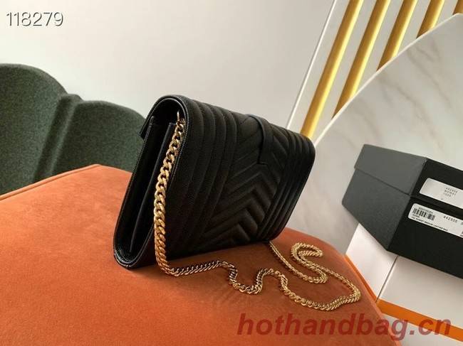 SAINT LAURENT MONOGRAM CHAIN WALLET IN MIX MATELASSE GRAIN DE POUDRE EMBOSSED LEATHER 620280 BLACK&GOLD