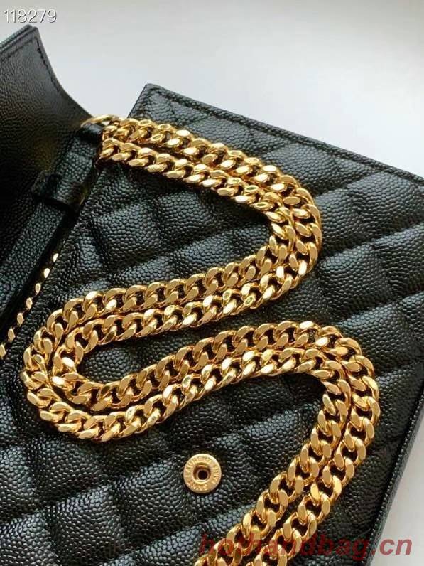 SAINT LAURENT MONOGRAM CHAIN WALLET IN MIX MATELASSE GRAIN DE POUDRE EMBOSSED LEATHER 620280 BLACK&GOLD