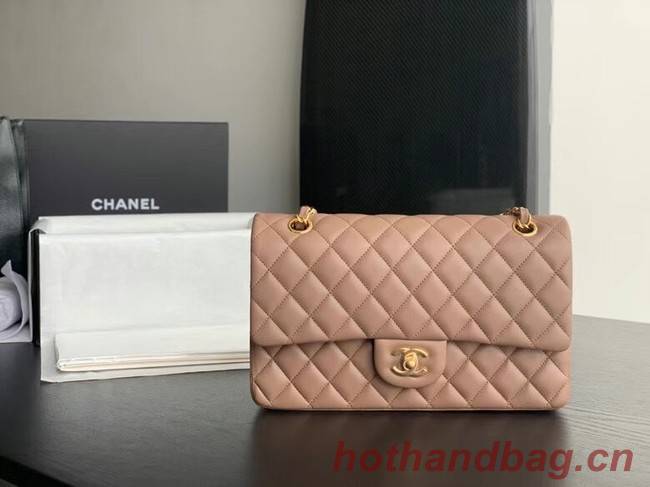 CHANEL Classic Handbag Lambskin Taupe 01112 & gold-Tone Metal