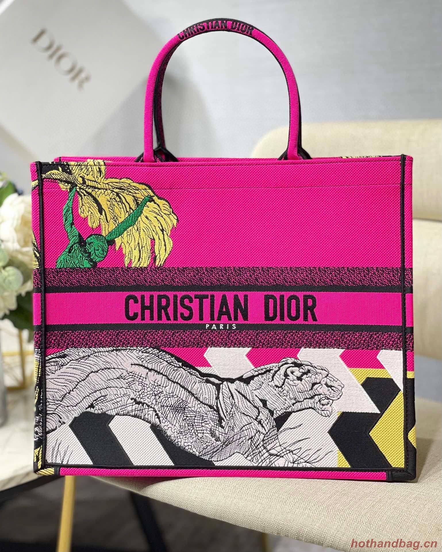 DIOR BOOK TOTE BAG TOILE DE JOUY M1286 Tiger Pink Customized Your Name