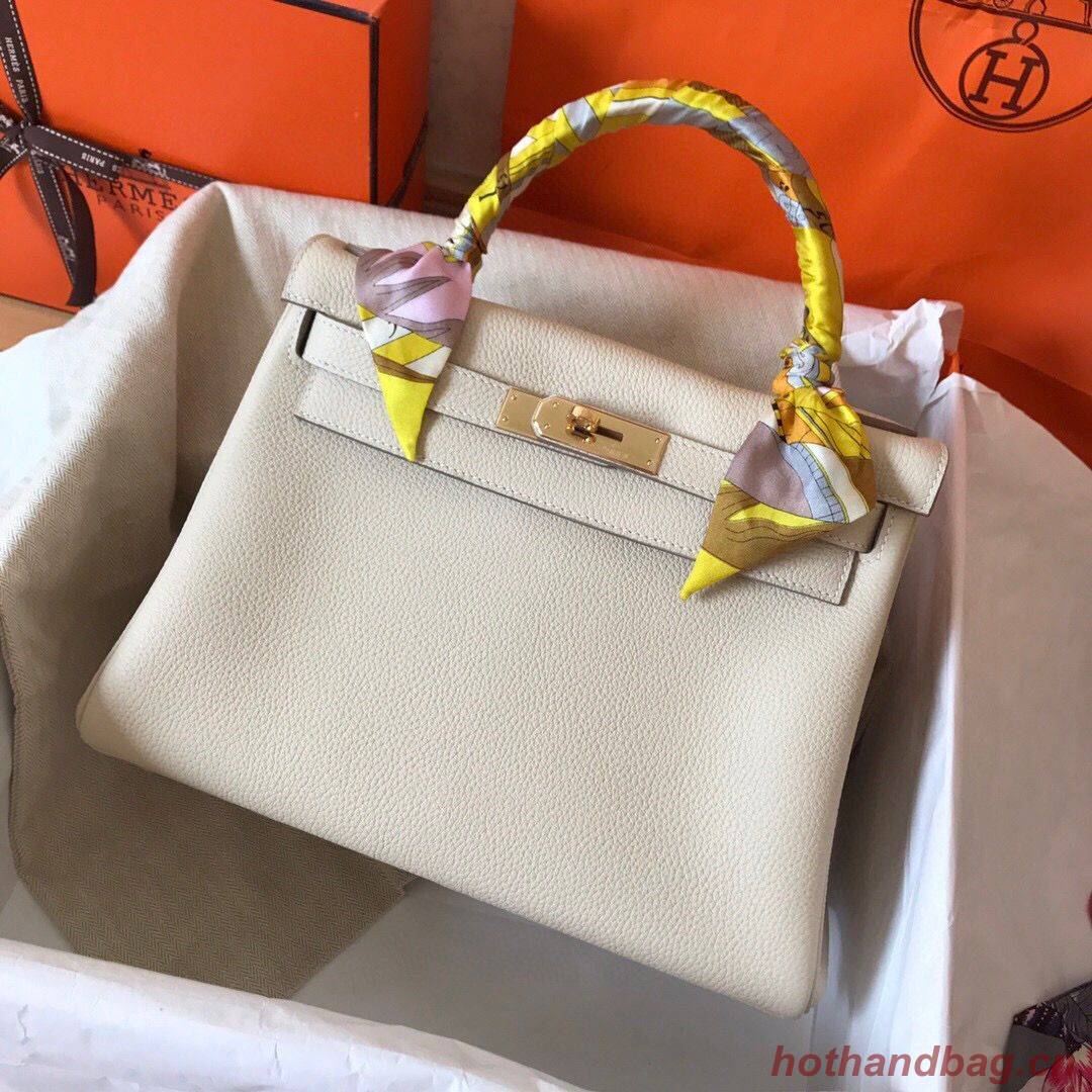 Hermes Kelly 28cm Shoulder Bags Togo Leather KL28 Cream White