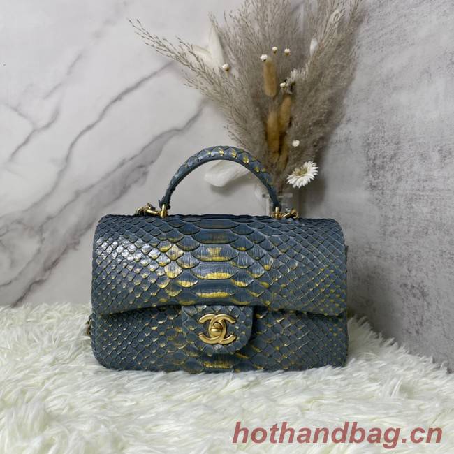 Chanel Snake skin mini flap bag with top handle AS2431 dark gray