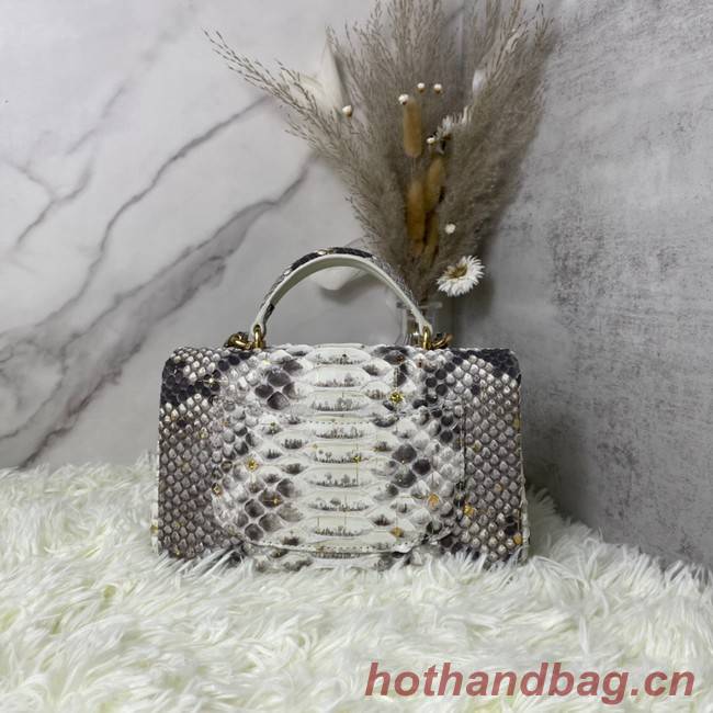 Chanel Snake skin mini flap bag with top handle AS2431 gray