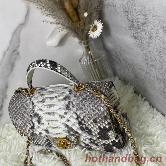 Chanel Snake skin mini flap bag with top handle AS2431 gray