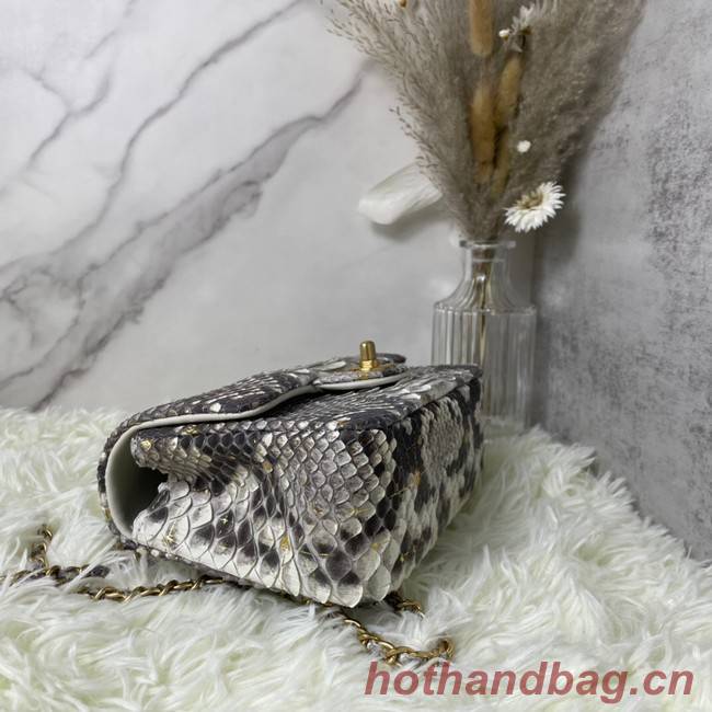 Chanel Snake skin mini flap bag with top handle AS2431 gray