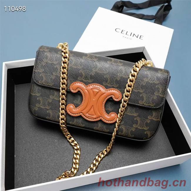 Celine CHAIN SHOULDER BAG TRIOMPHE IN TRIOMPHE CANVAS AND CALFKSIN 199243 BROWN