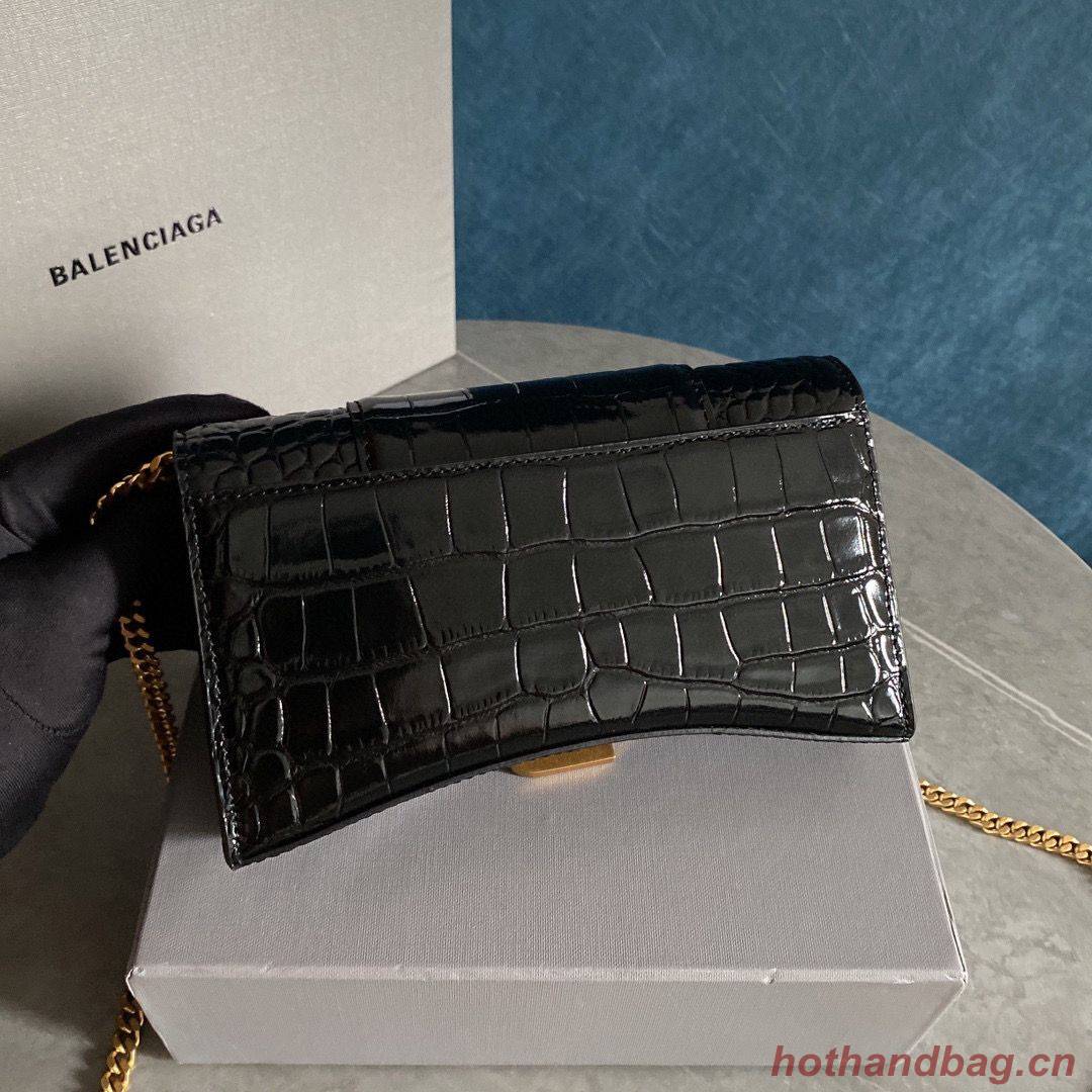 Balenciaga HOURGLASS Wallet With Chain Crocodile Embossed 656050 Black