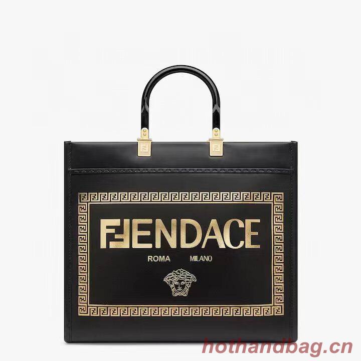 Fendi Sunshine Medium Fendace Printed black leather Logo shopper 8BH386A