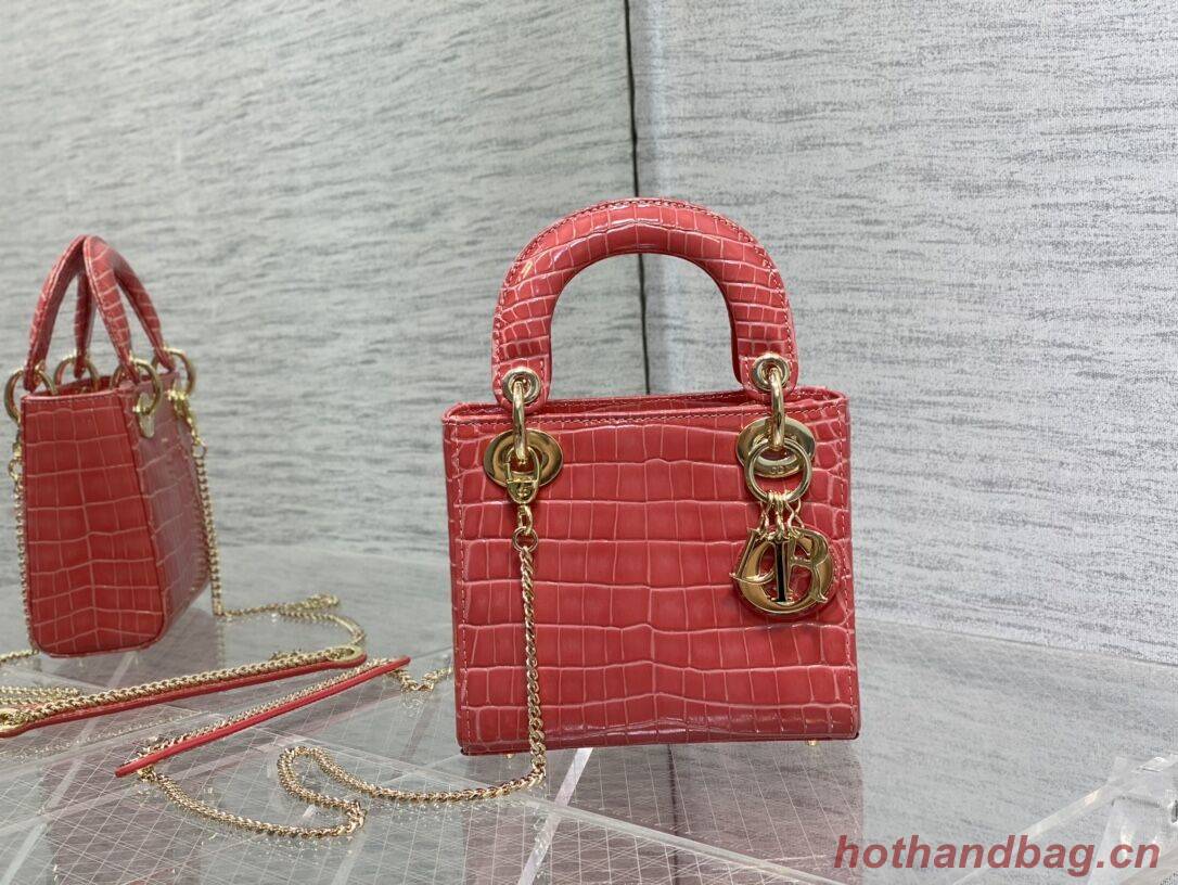 MINI LADY DIOR BAG Cannage crocodile Calfskin C0966 pink