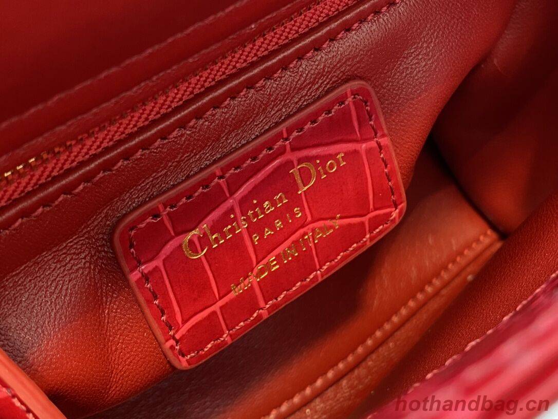 MINI LADY DIOR BAG Cannage crocodile Calfskin C0966 red