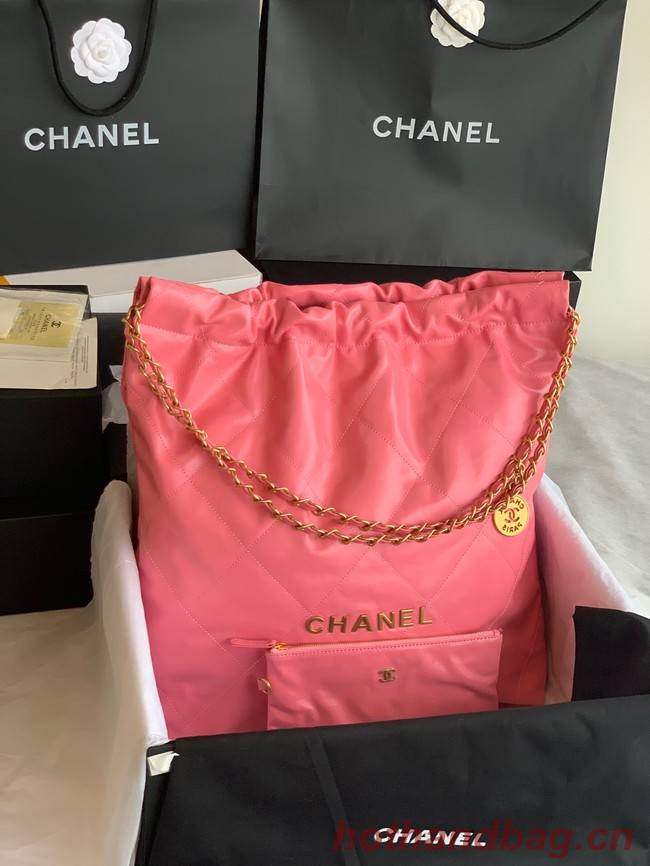 CHANEL 22 HANDBAG Shiny Calfskin & Gold-Tone Metal AS3262 pink