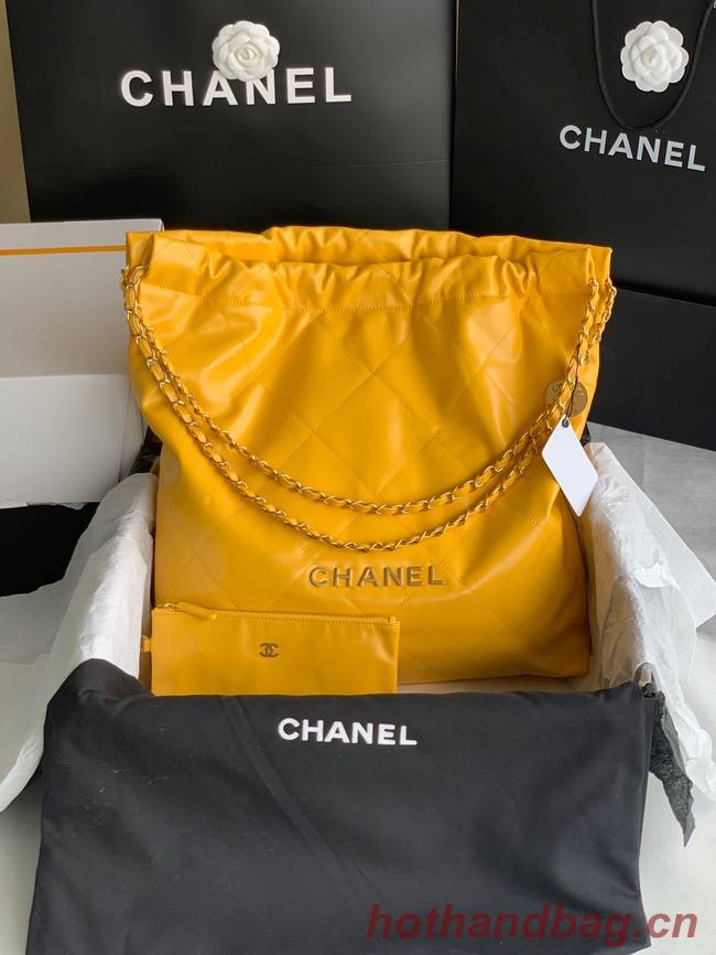 CHANEL 22 HANDBAG Shiny Calfskin & Gold-Tone Metal AS3262 yellow