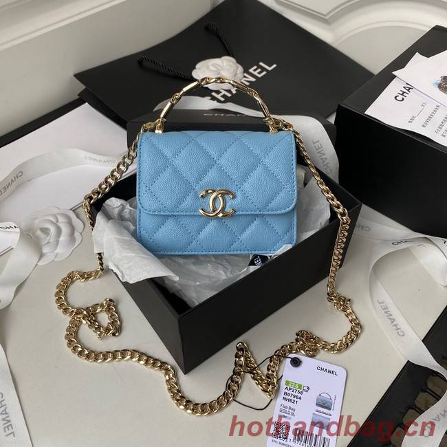 Chanel Grained Calfskin CLUTCH WITH CHAIN AP2758 blue