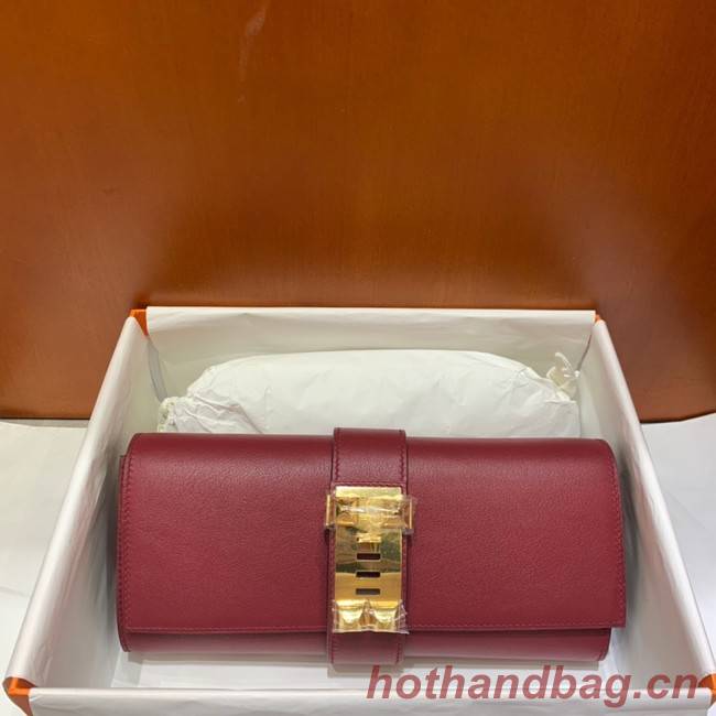 Hermes H Medor swift Leather Clutch 37566 Burgundy&gold hardware