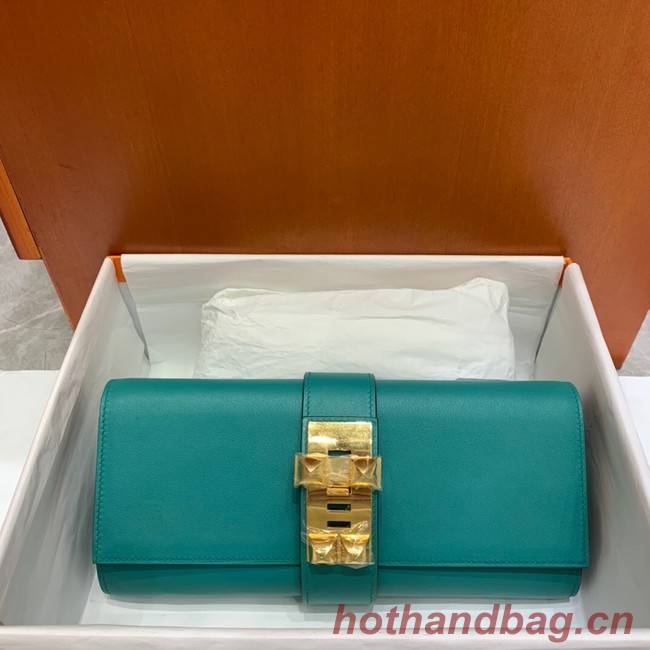 Hermes H Medor swift Leather Clutch 37566 Lake green&Gold hardware