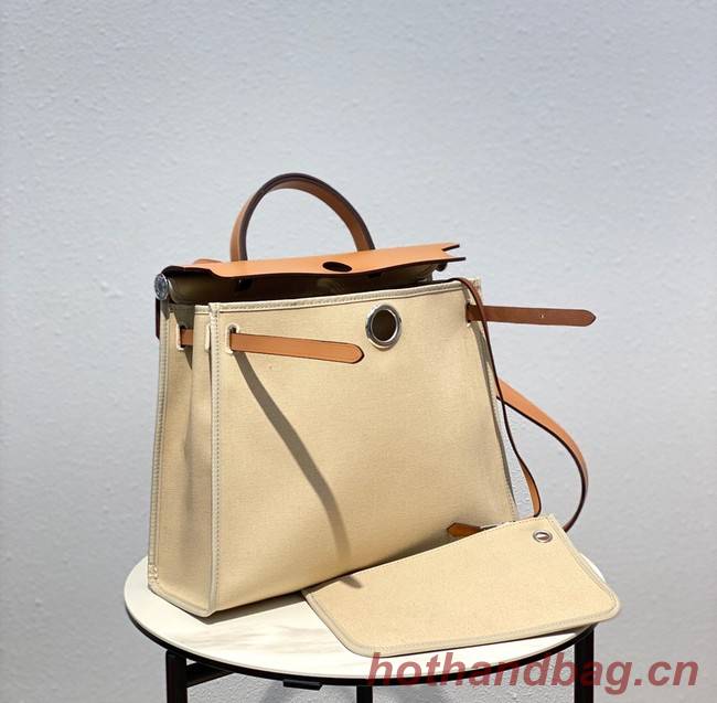 Hermes Herbag 31CM Original Canvas Leather & Calfskin 48887 Offwhite&Camel