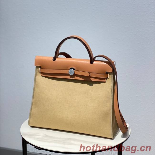 Hermes Herbag 31CM Original Canvas Leather & Calfskin 48887 Cream&brown