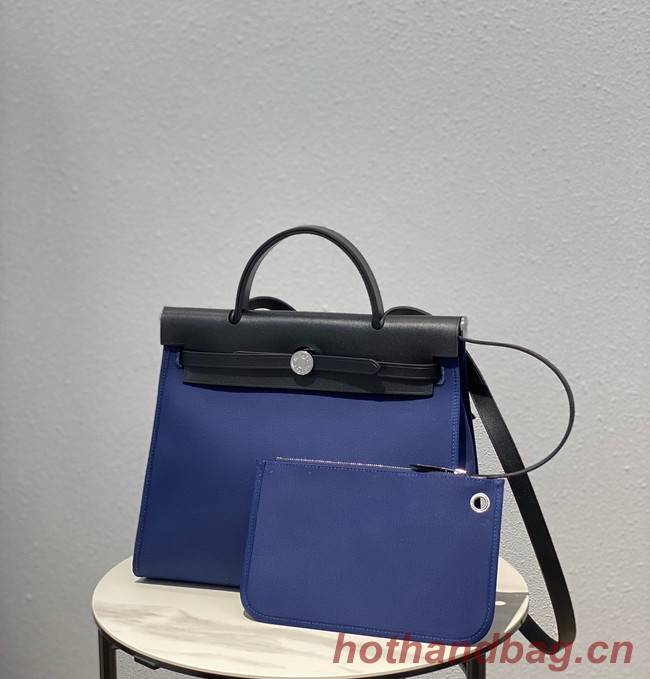 Hermes Herbag 31CM Original Canvas Leather & Calfskin 48887 blue&black