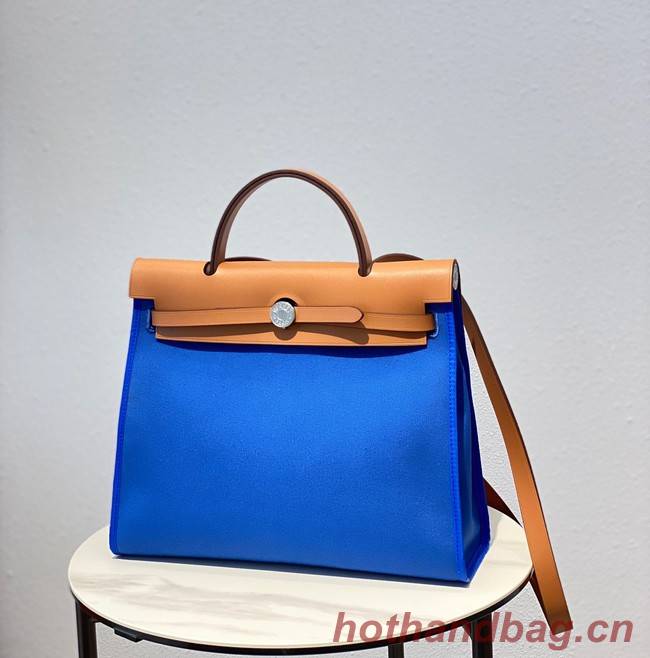 Hermes Herbag 31CM Original Canvas Leather & Calfskin 48887 blue&brown