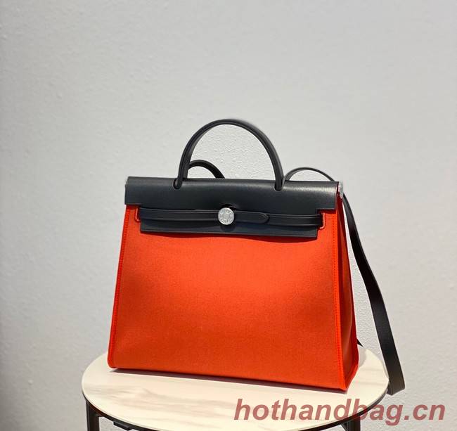 Hermes Herbag 31CM Original Canvas Leather & Calfskin 48887 orange&black