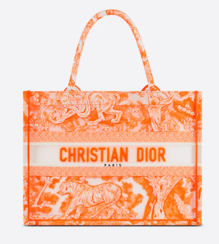 MEDIUM DIOR BOOK TOTE Fluorescent Orange Toile de Jouy Transparent Canvas M1296ZRVJ