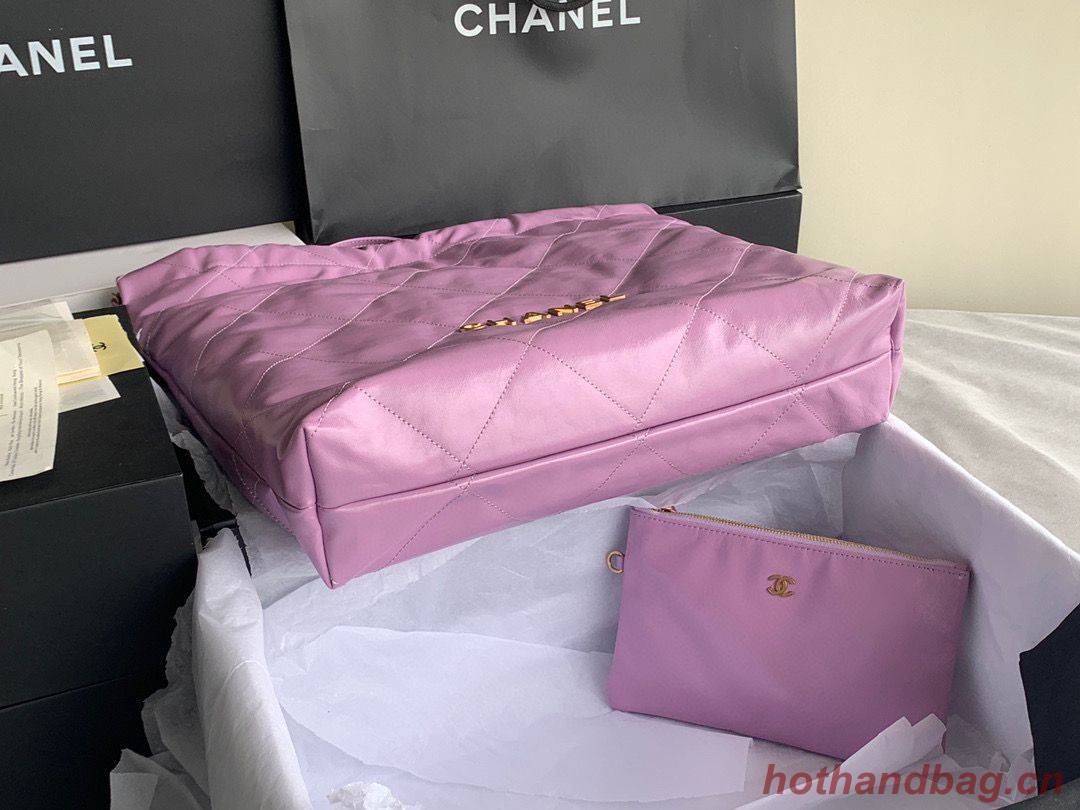 CHANEL 22 HANDBAG Shiny Calfskin & Gold-Tone Metal AS3262 Purple