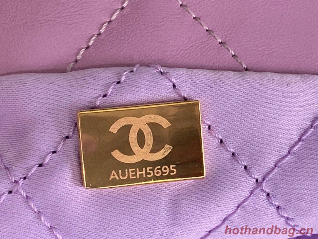 CHANEL 22 HANDBAG Shiny Calfskin & Gold-Tone Metal AS3262 Purple