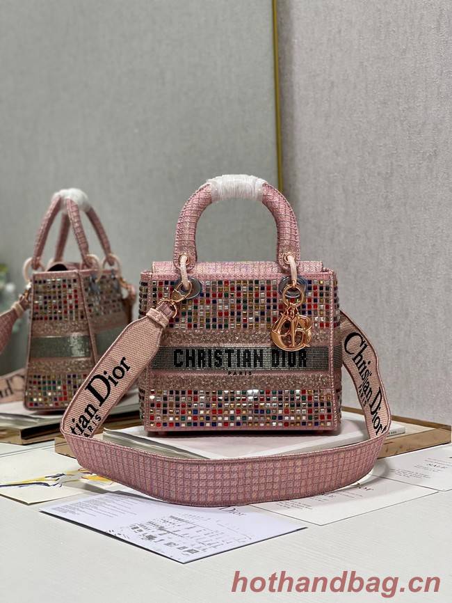 MEDIUM LADY DIOR BAG Bead Embroidery 0650RKW Coral Pink