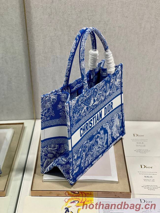 MEDIUM DIOR BOOK TOTE Fluorescent Blue Toile de Jouy Reverse Embroidery M1296ZROC