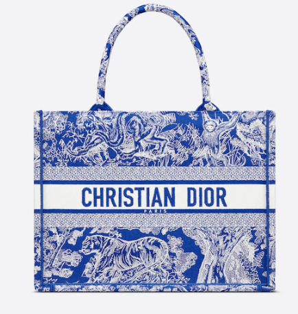 MEDIUM DIOR BOOK TOTE Fluorescent Blue Toile de Jouy Reverse Embroidery M1296ZROC