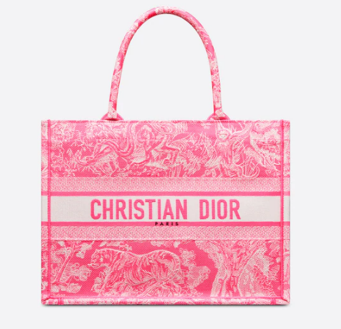 MEDIUM DIOR BOOK TOTE Fluorescent Pink Toile de Jouy Reverse Embroidery M1296ZROC