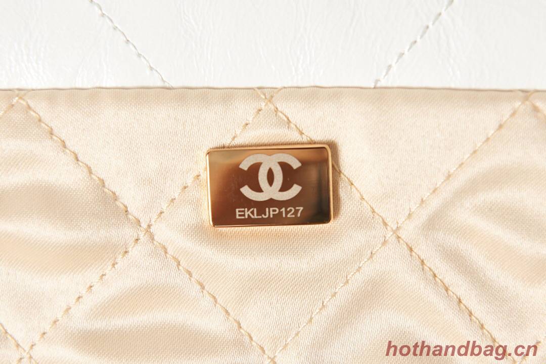 CHANEL 22 SMALL HANDBAG AS3260 white&gold Metal