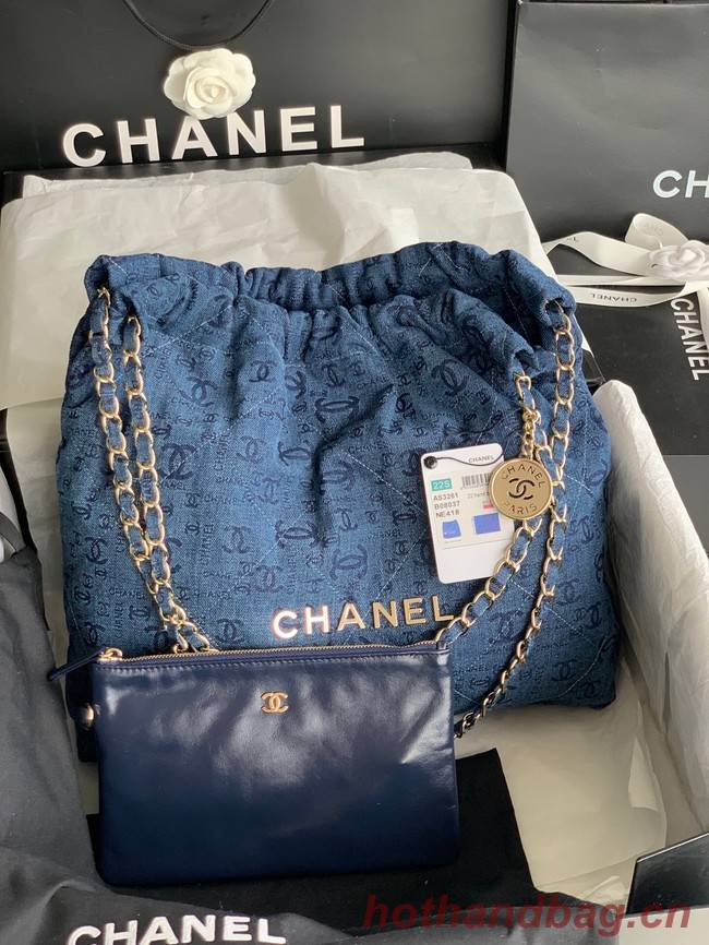 CHANEL 22 HANDBAG Denim AS3261 blue&gold