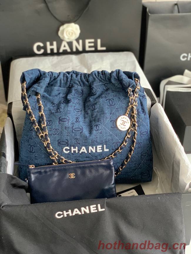 CHANEL 22 HANDBAG Denim AS3261 blue&white