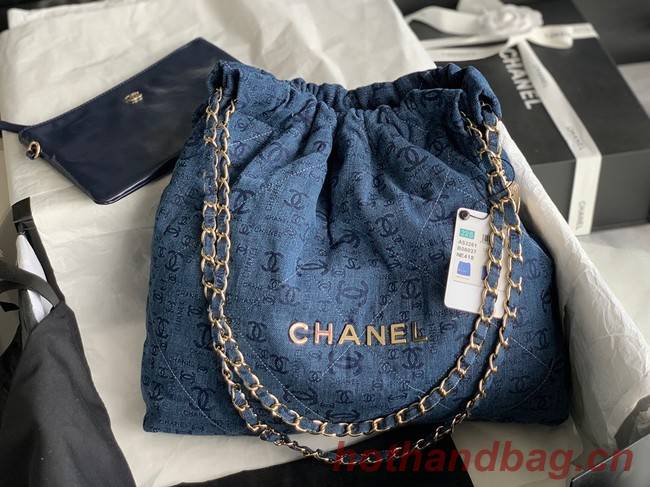 CHANEL 22 HANDBAG Denim AS3262 blue&gold