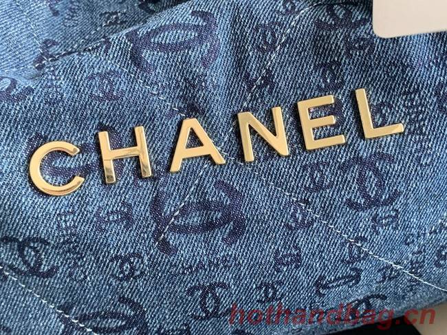 CHANEL 22 HANDBAG Denim AS3262 blue&gold