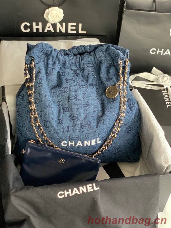 CHANEL 22 HANDBAG Denim AS3262 blue&white