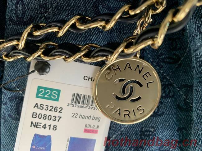 CHANEL 22 HANDBAG Denim AS3262 blue&white