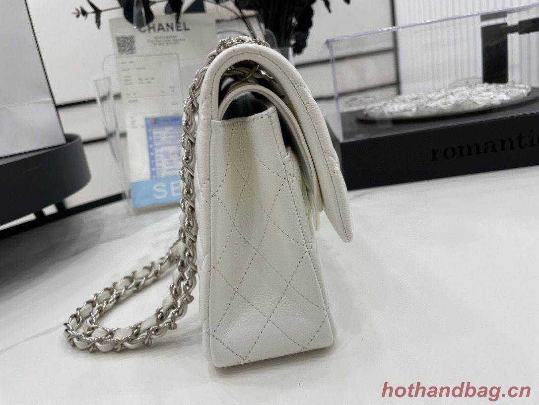 Chanel 2.55 Series Flap Bag Original Sheepskin Leather A1112 White Silver-Tone