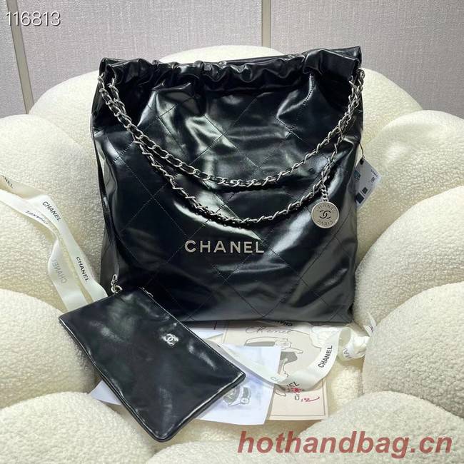 CHANEL 22 HANDBAG Shiny Calfskin & silver-Tone Metal AS3262 black