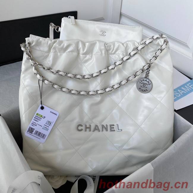 CHANEL 22 HANDBAG Calfskin & Silver-Tone Metal AS3261 white