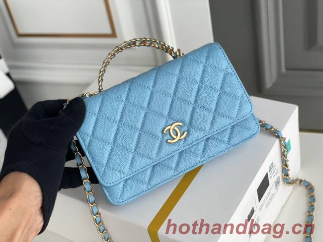 Chanel MINI FLAP BAG CLUTCH WITH CHAIN Gold-Tone Metal 22SS sky blue