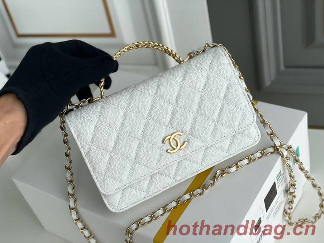 Chanel MINI FLAP BAG CLUTCH WITH CHAIN Gold-Tone Metal 22SS white