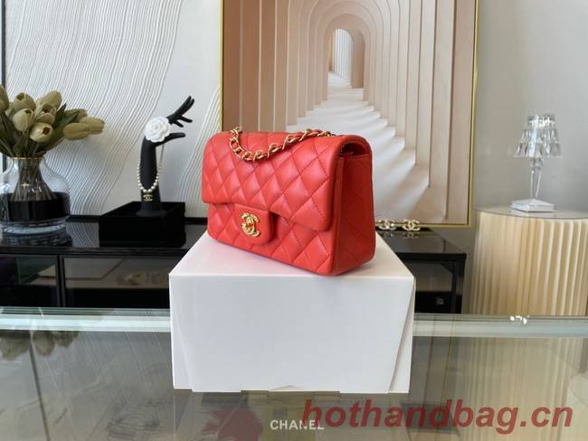 Chanel Classic Flap Bag Original Sheepskin Leather A1116 Bright red&Gold-Tone Metal