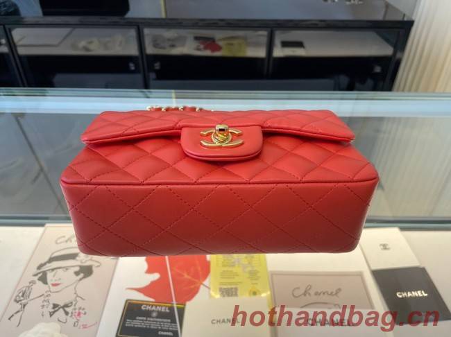 Chanel Classic Flap Bag Original Sheepskin Leather A1116 Bright red&Gold-Tone Metal